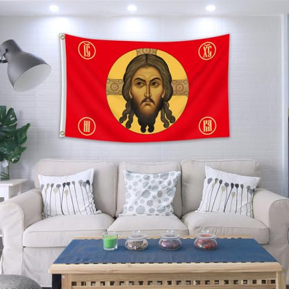 Orthodox Jesus Christ Icon Flag 3x5 Ft Byzantine Religious Banner Wall Decor