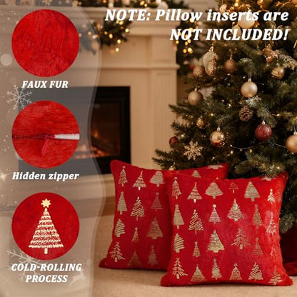 Red Christmas Tree Throw Pillow Covers 24x24 Inch Set of 2 Decor Cushion Cases for Holiday Home Decor
