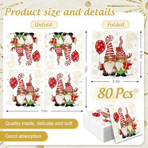 Christmas Paper Napkins 80Pcs Gnome Firework Party Decor Disposable Luncheon & Dinner Napkins - Variations of THIS listing