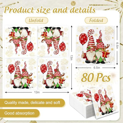 Christmas Paper Napkins 80Pcs Gnome Firework Party Decor Disposable Luncheon & Dinner Napkins - Variations of THIS listing