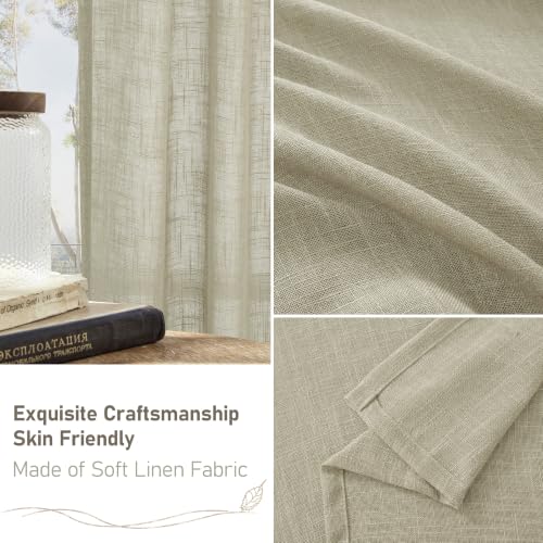 Linen Sheer Curtains 34x63 Inch Set - Oatmeal Textured Window Drapes with Grommets