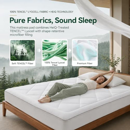 Luxury Queen Mattress Pad 8-21 Inch Deep Pocket Tencel Lyocell Bedding - White