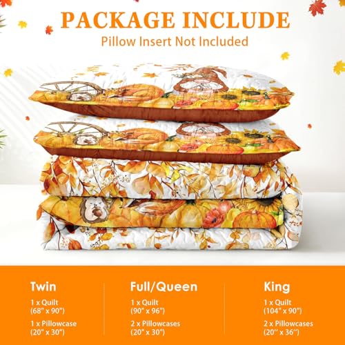 Queen Fall Quilt Set with Gnome Pattern, 3 Pieces Bedding Comforter