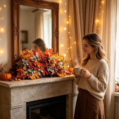 Fall Harvest Teardrop Swag - Arched Autumn Wreath & Basket Decor