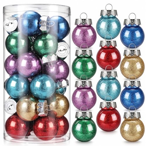 24PCS Multicolor Christmas Ball Ornaments 1.57 Inch Glitter Shatterproof