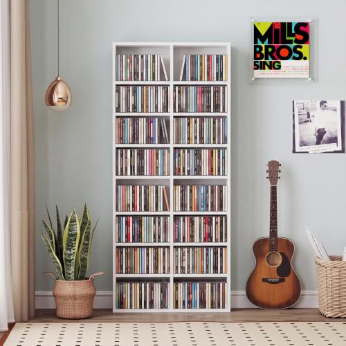 Giantex 16-Shelf CD DVD Storage Rack, Wide White Media Organizer