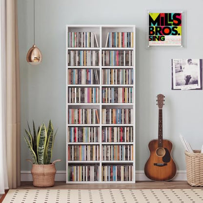Giantex 16-Shelf CD DVD Storage Rack, Wide White Media Organizer