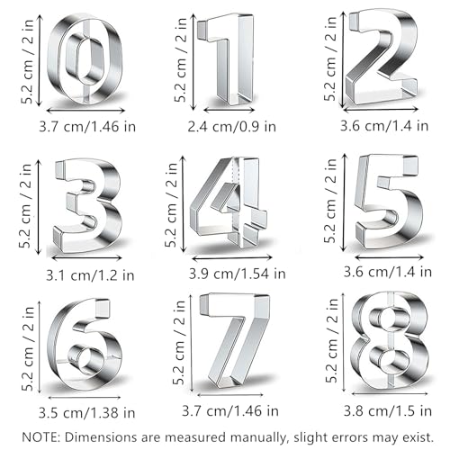 Comais Number Cookie Cutters Set - 2-Inch Round Corners Stainless Steel 9Pcs, Reversible 6 & 9