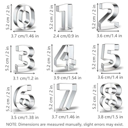 Comais Number Cookie Cutters Set - 2-Inch Round Corners Stainless Steel 9Pcs, Reversible 6 & 9