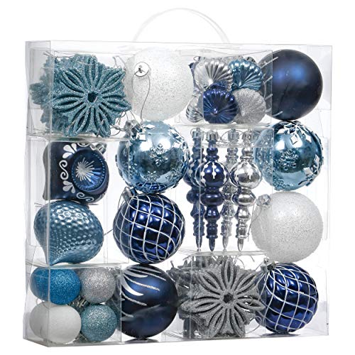 Christmas Tree Ornaments Set 70pcs Silver Blue Winter Theme - Valery Madelyn