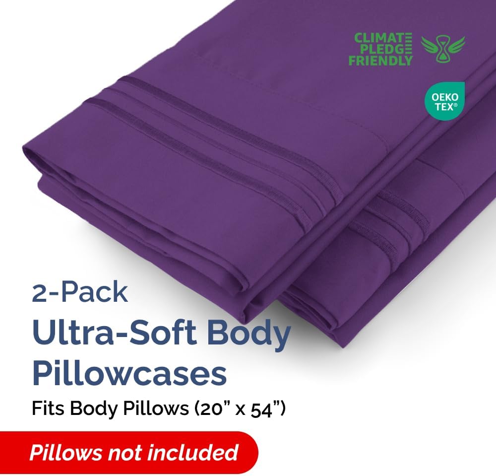 Skiennix Body Pillowcases Set of 2 | 20x54 Long Soft Covers for Side Sleepers - Comfy, Breathable, Machine Washable (Purple)