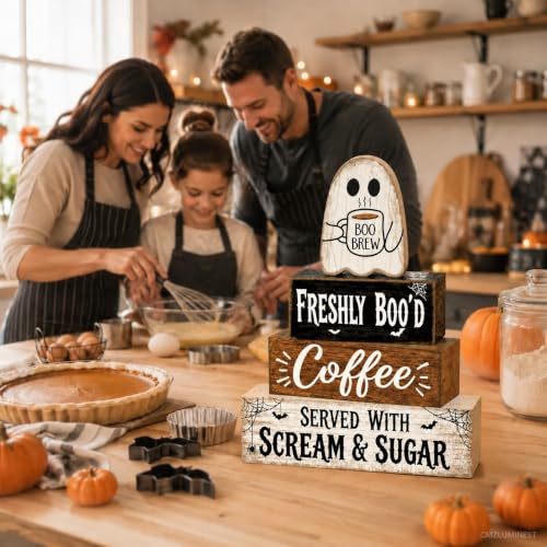 Halloween Wooden Ghost Kitchen Coffee Bar Decor - Cute Ghost Sign Variation