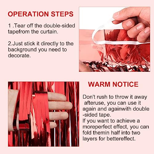 Red Tinsel Curtain Party Backdrop - 3.28 ft x 6.56 ft Metallic Fringe for Events