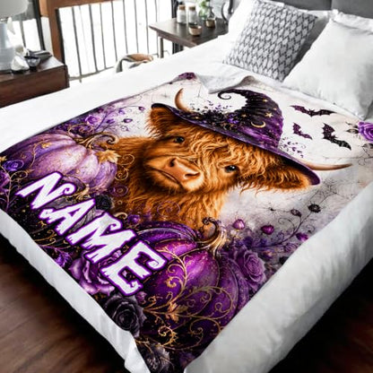 Purple Highland Cow Custom Blanket for Girls, Kids & Adults