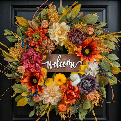 Fall Welcome Wreath - Vibrant Autumn Harvest Decor for Front Door