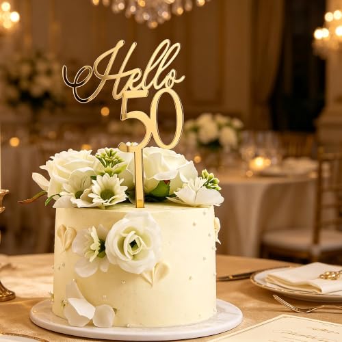 Gold Mirror Acrylic Cake Toppers Set of 5 for 50th Birthday & Anniversary