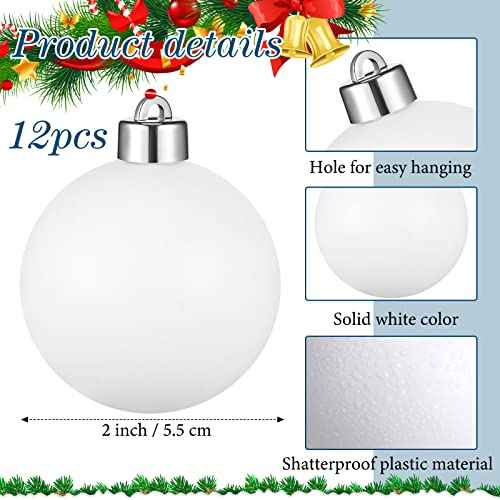 Sratte 2'' Christmas Tree DIY Plain Ball Ornament Making Kit Decoration Blank White Ball Ornaments for DIY Craft Activities for Tree and Gift Box Ornaments(12 Pcs)