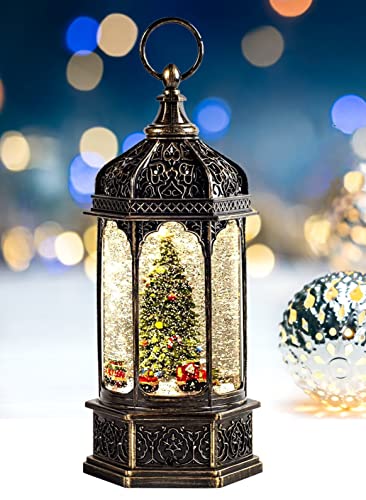 Christmas Snow Globe Lantern with Music & Swirling Glitter - Nutcracker & Train Rotating Decor, 12.7"
