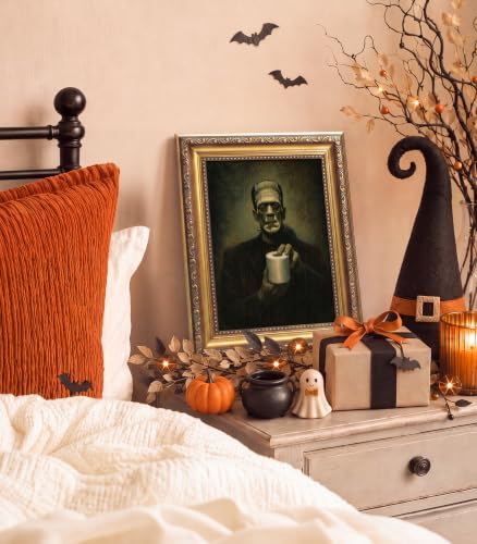 Halloween Vintage Gold Frame Wall Art - Frankenstein Holding Toilet Paper Variation