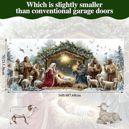 Wesiti 16 x 7 ft Christmas Nativity Garage Door Cover - Outdoor Holiday Decor