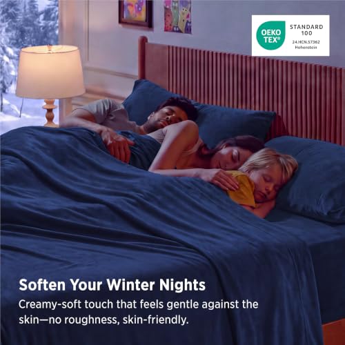 Navy Fleece Bed Sheets Queen Size 4-Piece Anti-Static Cozy Bedding