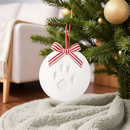Pet Paw Print Ornament Kit - 2-Pack Holiday Christmas Keepsake Craft for Dogs & Cats - Satin Ribbon Included