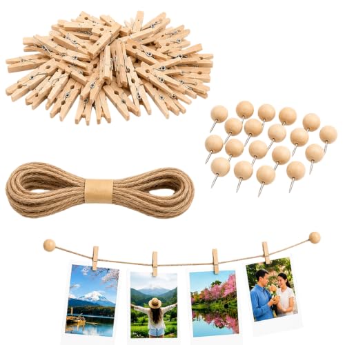 Photo String with Clips and Rope 50 Pcs Rustic Wall Decor Kit