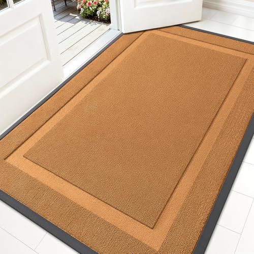 OLANLY Front Door Mat Indoor Outdoor Entrance, Waterproof All-Season, All-Weather Doormat, Sturdy Natural Rubber, Low Profile, Easy Clean Patio Porch Entryway Mat, 59x34, Tangerine Orange
