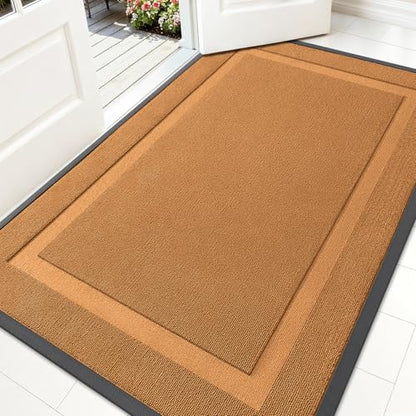 OLANLY Front Door Mat Indoor Outdoor Entrance, Waterproof All-Season, All-Weather Doormat, Sturdy Natural Rubber, Low Profile, Easy Clean Patio Porch Entryway Mat, 59x34, Tangerine Orange