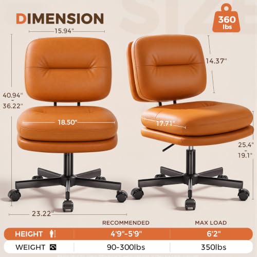 Brown Small Home Office Desk Chair with Lumbar Support & Wheels