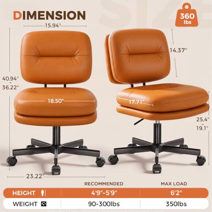 Brown Small Home Office Desk Chair with Lumbar Support & Wheels