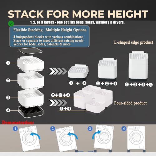 Heavy Duty Stackable Bed Risers for Sofa, Bed & Furniture - Adjustable 1.5/3/4.3 Inch