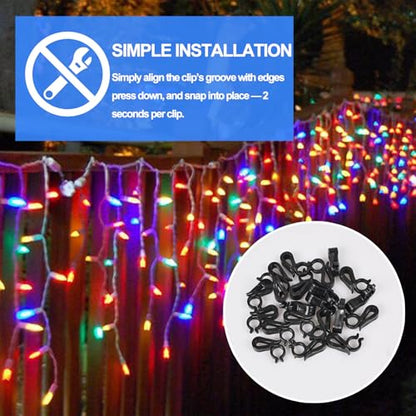 Christmas Light Clips Hangers - Weatherproof Gutter Clips for String Lights, 60 Black - Easy Installation