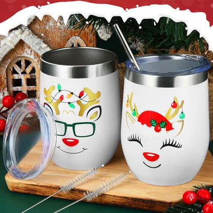 Christmas Insulated Stainless Steel Tumblers with Lids & Straws - 4 Pack