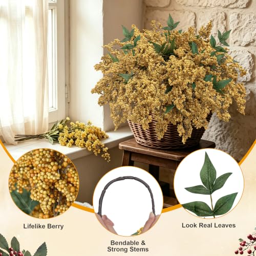 Artificial Nandina Berry Stem - Yellow 4 Pack, Faux Flowers for Decor