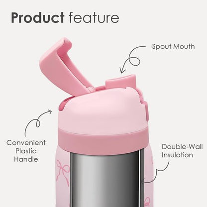 Bow Insulated Stainless Steel Water Bottle - 32oz with Straw for Sports & Travel | Pink Gift for Women & Teens