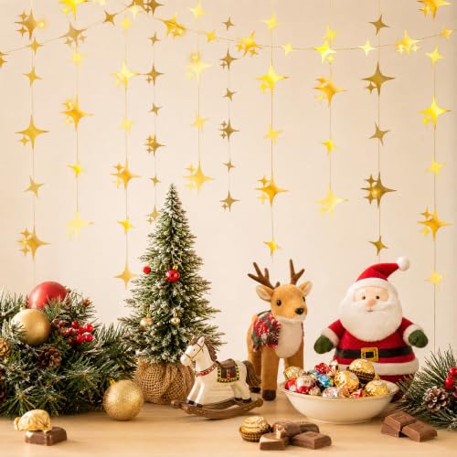 Gold Star Garland Decorations - 52 Feet Double-Sided Hanging Stars for Parties