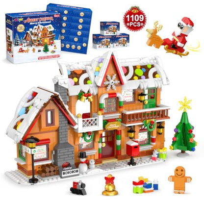 Gingerbread House Building Block Set for Kids & Adults - 24-Day Christmas Advent Calendar