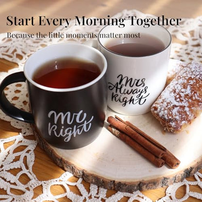 Black White Coffee Mug Set - Mr Right & Mrs Always Right 13oz Gift for Couples