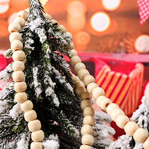 Wood Bead Garland for Christmas Tree - 16 Feet, Natural Wood Color