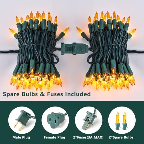 Outdoor Gold Christmas String Lights - 21.63 ft, 100 Incandescent Bulbs, Green Wire