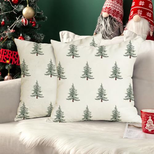 Outdoor Christmas Pillow Covers 20x20 Inch Waterproof Tree Decor Set - White