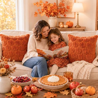 Caramel Fall Pillow Covers 18x18 Set of 2 Pumpkin Plush Decor