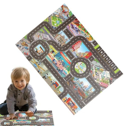 Kids Road Traffic Map Playmat Rug - Non-Slip City Scene Toy for Children Lh041