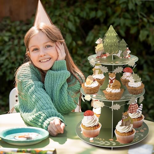 Woodland Cupcake Stand with Forest Animal Toppers - Baby Shower & Party Decor
