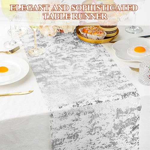 Silver Metallic Table Runner 11x108 Inches - Sequin Mesh Decorations for Party Wedding Birthday