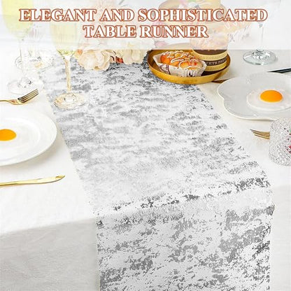 Silver Metallic Table Runner 11x108 Inches - Sequin Mesh Decorations for Party Wedding Birthday