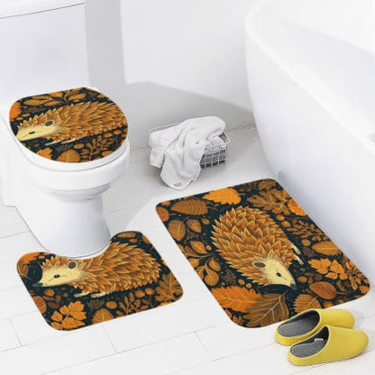 Cute Hedgehog Bathroom Rugs Set 3 Piece Floor Mat & Toilet Cover