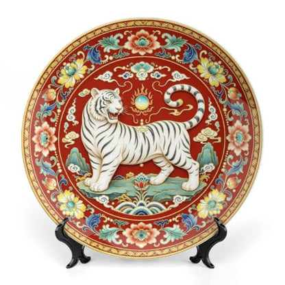 White Tiger Porcelain Decorative Plate - 6 Inch Wall Art Home Decor