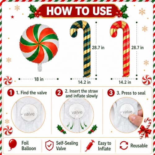 Christmas Balloon Arch Kit with Candy Cane & Peppermint Foil Balloons - Green Red Variation